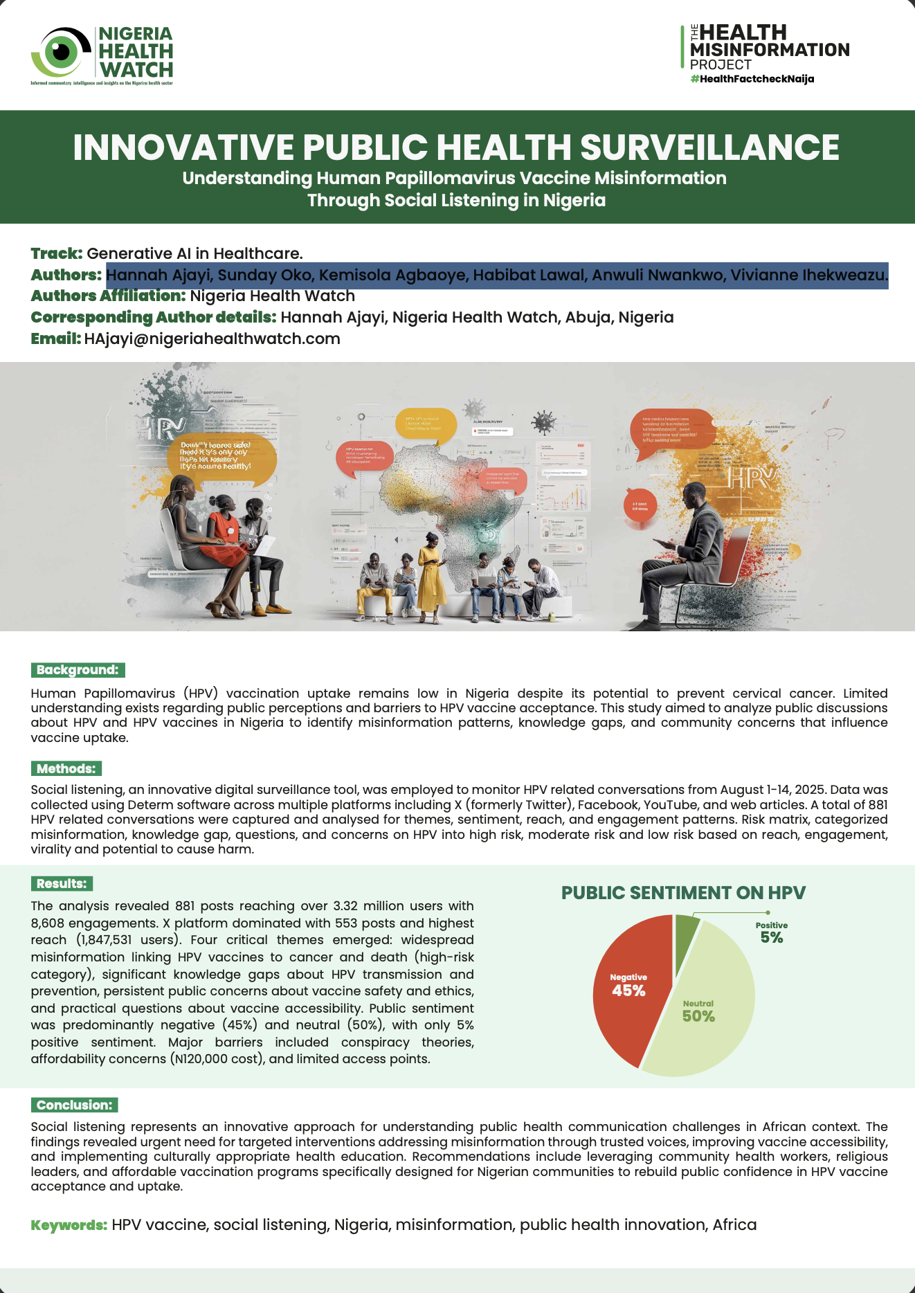 Poster preview for INNOVATIVE PUBLIC HEALTH SURVEILLANCE: Understanding Human Papillomavirus Vaccine Misinformation Through Social Listening in Nigeria