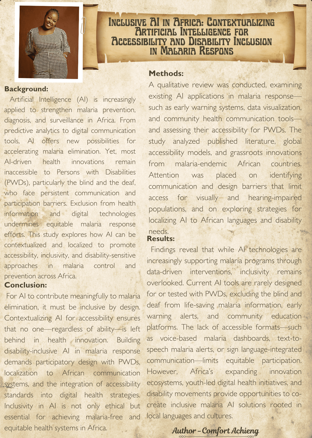 Poster preview for Inclusive AI in Africa: Contextualizing Artificial Intelligence for Accessibility and Disability Inclusion in Malaria Respons