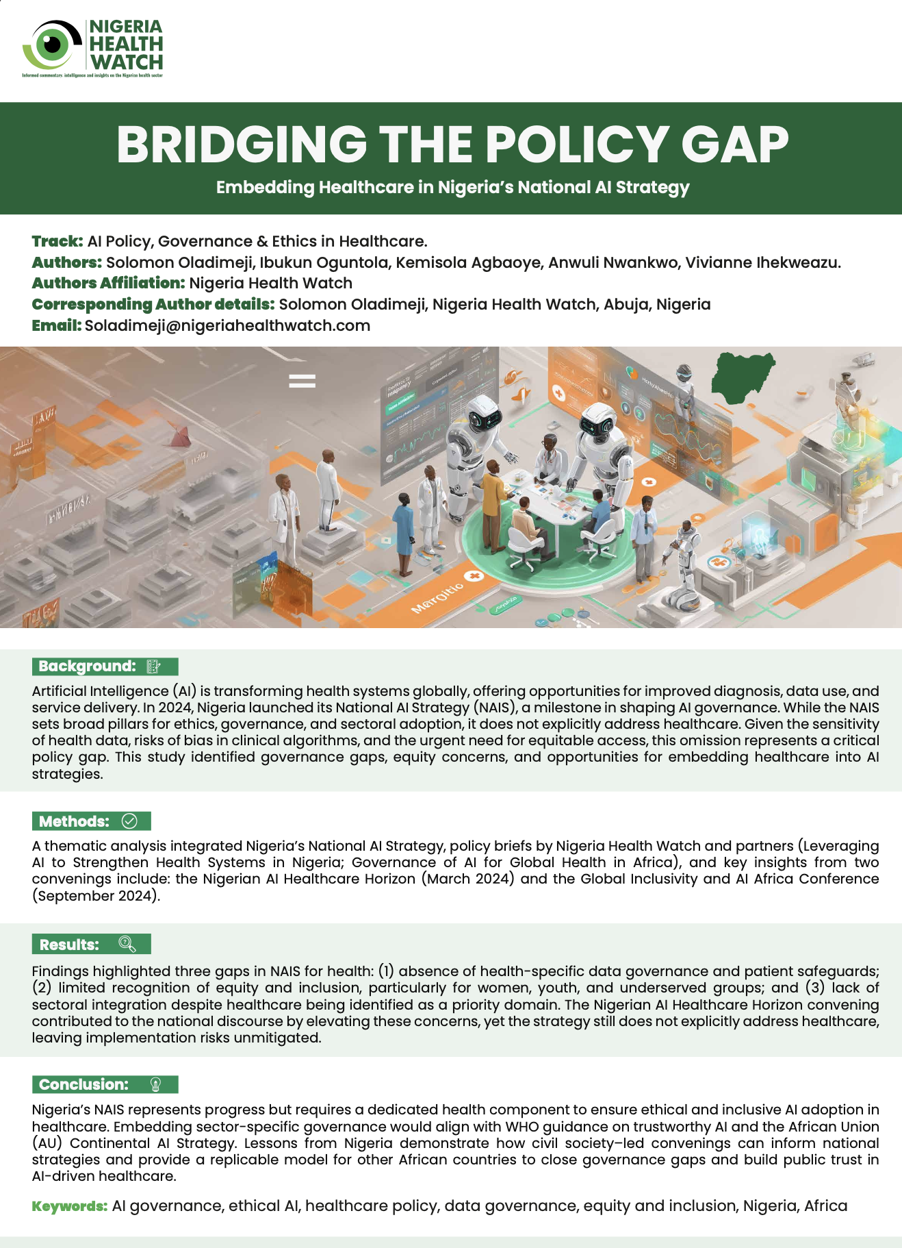Poster preview for BRIDGING THE POLICY GAP Embedding Healthcare in Nigeria’s National AI Strategy